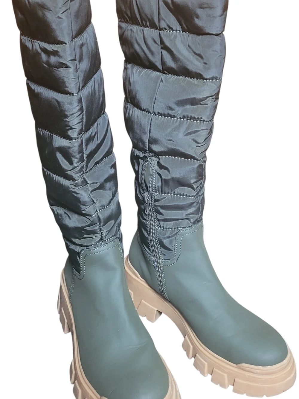 Steve Madden Quilted Olive Tall Boots with Tan Lug Sole